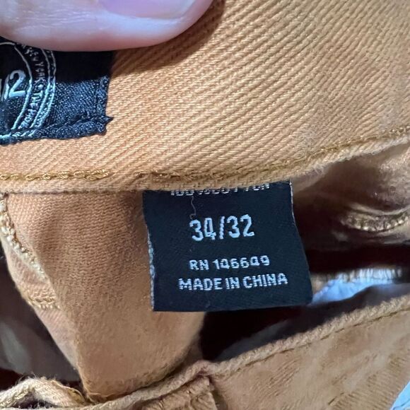 Finest Thread Luxury Goods Straight Leg Jeans Denim 34x32 Brown Orange 5 Pockets - Picture 10 of 11